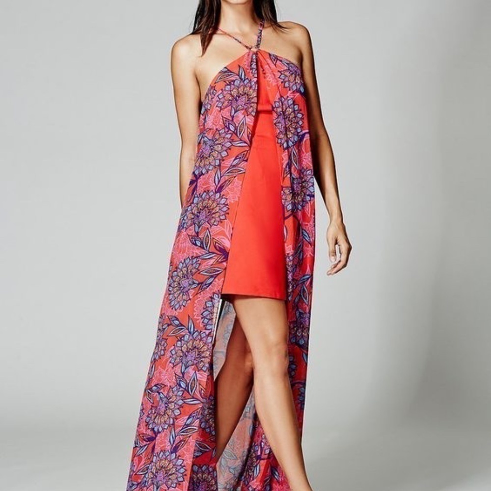 EUC Marciano x Guess Red Floral Castaway Dress Size Small